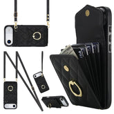 Rhombic Texture Card Bag Phone Case with Long Lanyard